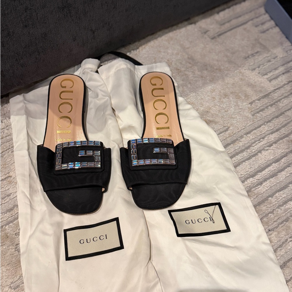 Gucci Black Crystal-Embellished Slide Mules